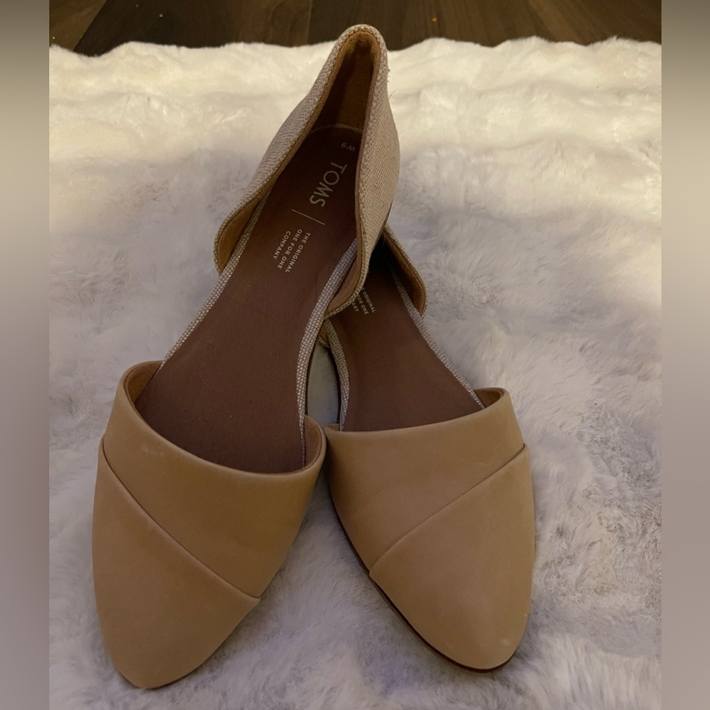 TOMS Jutti D’Orsay Flat – Honey Leather & Rose Gold Metallic Woven – Size 9 NWOT